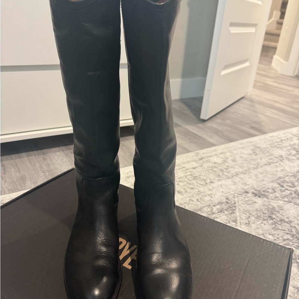 Frye Black Leather Heeled Boots